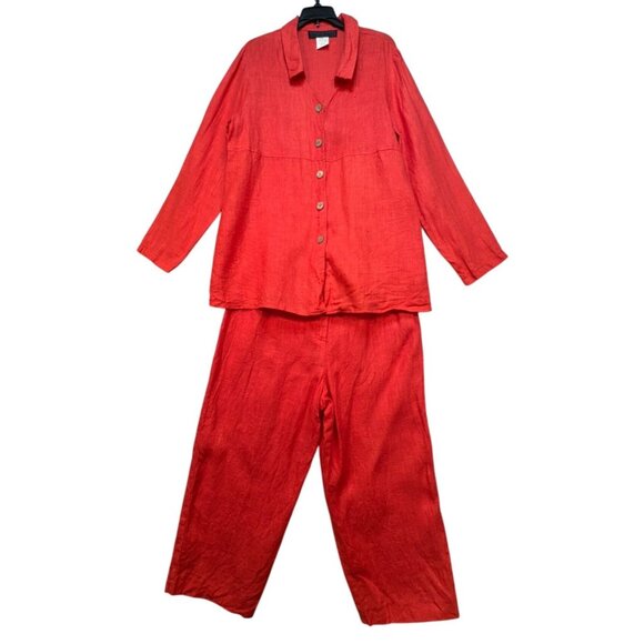 Harve Bernardo Holtzman Collection 100% Linen Two-Piece Set Size 12/14 Coral - Picture 1 of 16